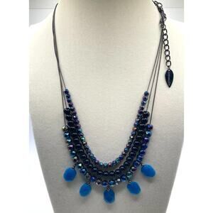 Coldwater Creek Blue Black Iridescent Aurora Borealis Layered Stone Necklace 18"